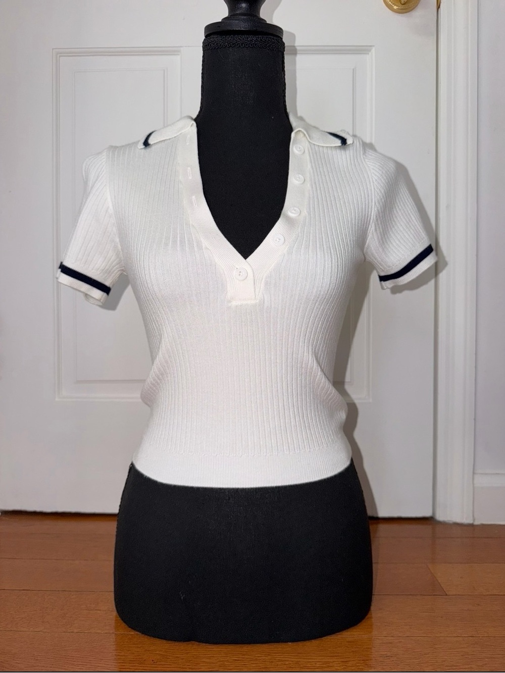 NWT Garage Wide Rib SS Polo With Tipping Snow White P/S Preppy Top
